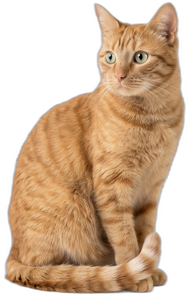 Un chat roux assis bien droit observe la pièce